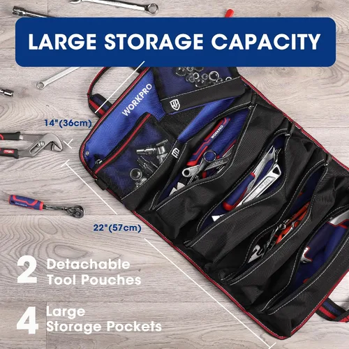 Vista 3 de WORKPRO Bolsa de herramientas enrollable, bolsa de herramientas enrollable con bolsillos desmontables, organizador de herramientas resistente con 6