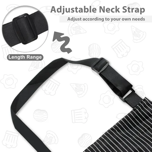 Vista 5 de Paquete de 2 delantales para mujer con bolsillos, delantal de cocina para hombres, delantal ajustable adecuado para chefs, camareros, horneado