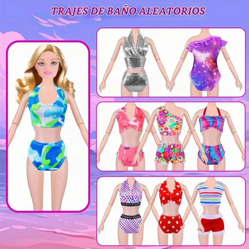 Vista 6 de 342 piezas de ropa y accesorios para muñecas con muñeca, vestidos de princesa, vestidos de moda, parte superior, pantalones, trajes de baño