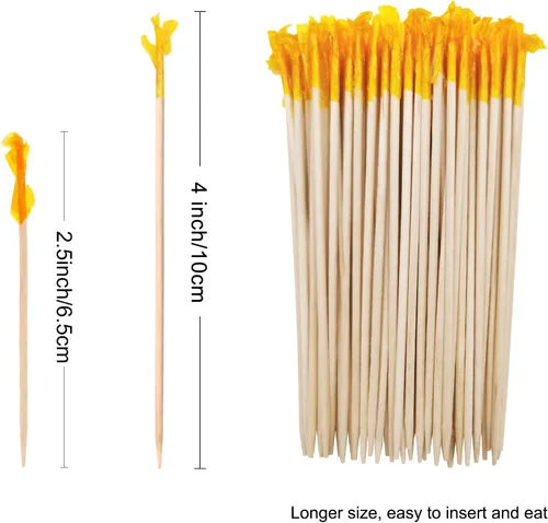 Vista 5 de BLUE TOP Palillos de dientes de madera con volantes de 4 pulgadas, paquete de 1000 palillos de dientes decorativos de madera, palillos de dientes
