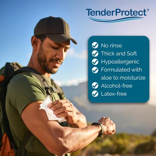 Vista 2 de TenderProtect Active Body Wipes, extra grande, sin enjuague, para adultos, 9 x 12 pulgadas, extra grande, aloe, sin enjuague – Gimnasio, deportes