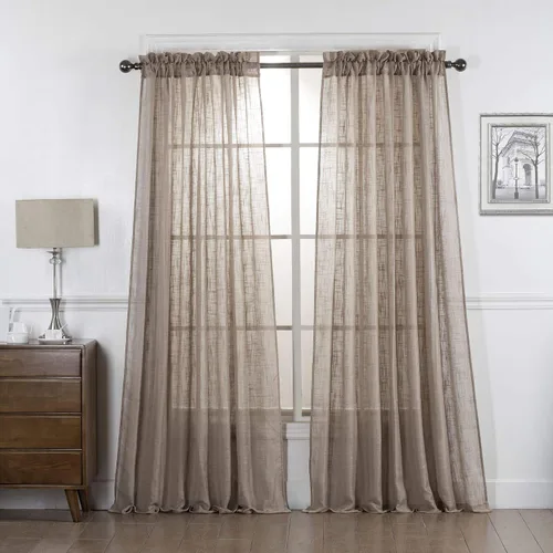 Vista 28 de 2 piezas de cortinas de aspecto de lino sólido y elegante, paneles totalmente cosidos, niveles de tratamiento de ventanas