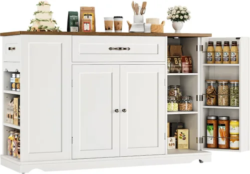 Vista 12 de HOSTACK - Carrito de isla de cocina con almacenamiento, mesa de isla rodante, gris ceniza