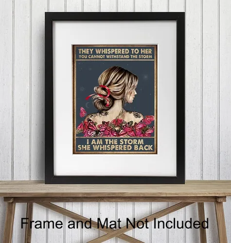 Vista 3 de They Whispered to Her You Cannot Withstand The Storm - Arte de pared con cita inspiradora - Decoración de pared de mariposa - Regalos motivacionales