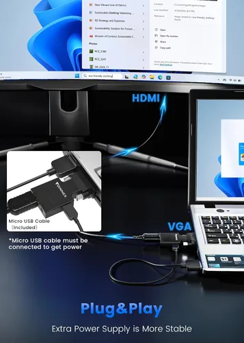 Vista 4 de Adaptador VGA a HDMI con Audio, FOINNEx VGA (Fuente) a HDMI (TV/Monitor), Convertidor Activo VGA a HDMI Macho a Hembra 1080P Dongle de Vídeo