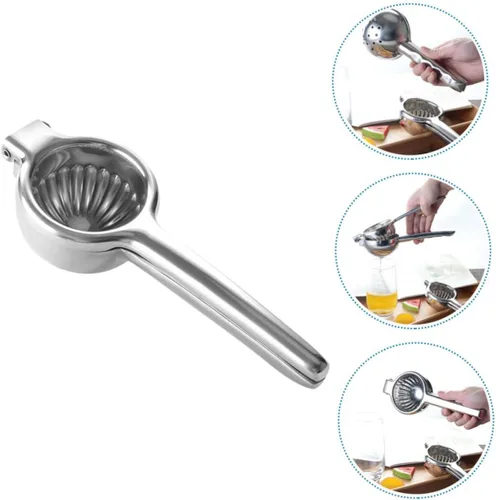 Vista 5 de Exprimidor manual de limón de acero inoxidable, exprimidor de frutas de mano para uso en cocina, material grueso resistente, fácil de apretar