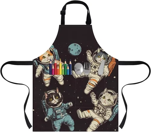 Vista 8 de Cozeyat Delantales de cocina para niños y niñas, delantales de pintura con bolsillos, delantales ligeros con correa ajustable