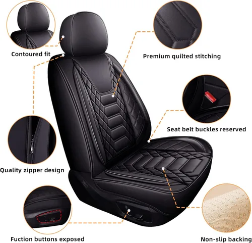 Vista 3 de FREESOO Fundas de asiento delantero de automóvil, 2 unidades, protector de cuero para asiento del conductor, compatible con bolsa de aire, ajuste