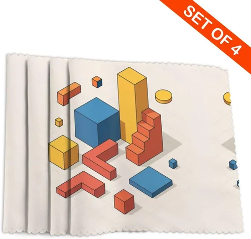 Vista 4 de Juego de 4 manteles individuales rectangulares, resistentes al calor 3D isométricos impresos para cocina y comedor