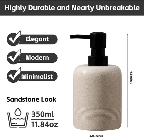 Vista 3 de Juego de dispensador de jabón, 2 unidades de 11.8 fl oz, 11 oz, dispensador de loción de jabón de manos para encimera de baño y fregadero de cocina