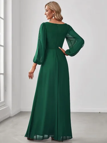 Vista 2 de Ever-Pretty Mujer elegante cuello en V manga larga una línea de gasa hasta el suelo vestido de madre de la novia 0461-USA