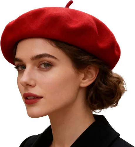 Vista 8 de INOGIH Boina francesa de mezcla de lana para mujer, gorro sólido elástico, boina cálida de invierno