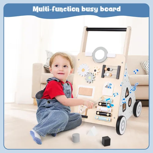 Vista 12 de Asweets Andador de bebé de madera con empuje y tracción para aprender, actividad de aprendizaje para niños, juguete de actividad con múltiples