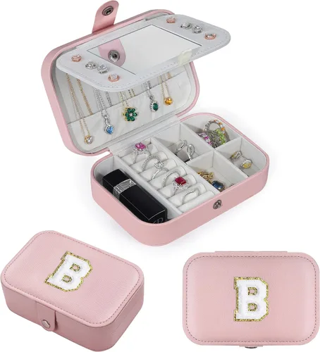 Vista 3 de Parima Regalos de moda para niñas adolescentes, organizador de joyas de viaje, parches de letras de chenilla, organizador de anillos, organizador