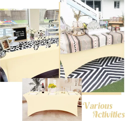 Vista 7 de HAISIWLKJ Paquete de 3 manteles beige de 6 pies para mesa plegable rectangular de elastano, ajustada, elástica, resistente a las arrugas, lavable