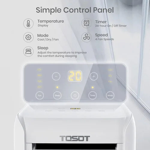 Vista 4 de TOSOT - Aire acondicionado de 9,000 BTU más fácil de instalar, silencioso y portátil 3 en 1, deshumidificador, ventilador para habitaciones de hasta