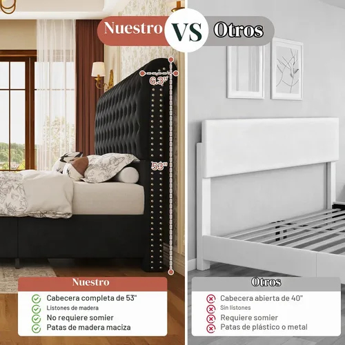 Vista 4 de Jocisland Base de cama Queen de 52.8 pulgadas, cabecera de trineo tapizada Negro