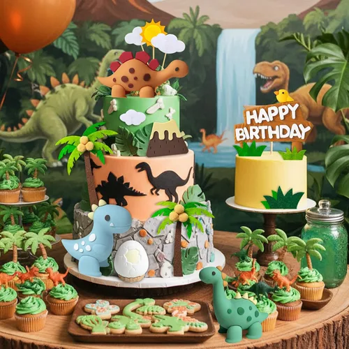 Vista 3 de Knana - 18 decoraciones de dinosaurio para tartas de cumpleaños