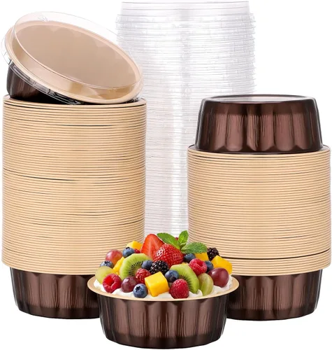 Vista 48 de Beasea Disposable Ramekins with Lids, 50 Pack 8oz 235ml Aluminum Foil Baking Cups with Lids, Aluminum Creme Brulee Ramekins Muffin Cupcake Pudding