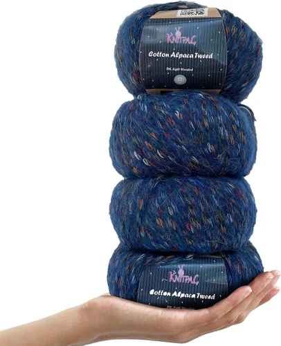 Vista 20 de Hilo de alpaca Tweed de algodón para ganchillo, paquete de 4 (588 yardas/7.05 oz), patrones libres, hilo de tweed para tejer, peso de peinado ligero