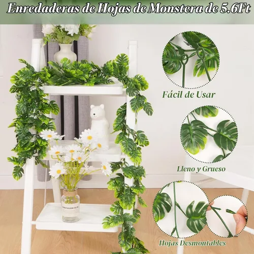 Vista 5 de Dolicer 4 piezas de enredaderas artificiales de Monstera, 5.6 pies, plantas de vegetación colgantes artificiales, hojas de palmera tropicales