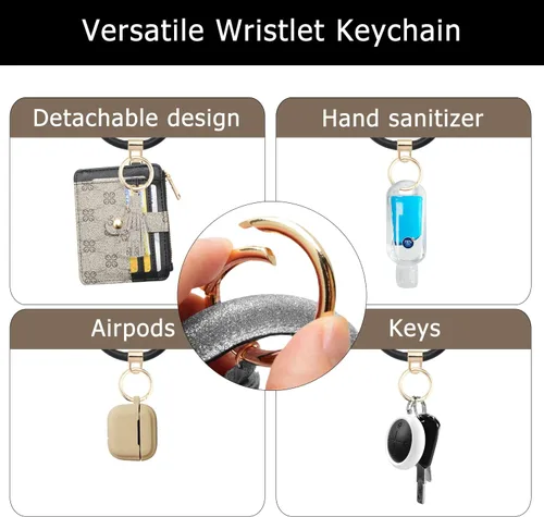 Vista 7 de COOLANS - Cartera con pulsera, llavero y borla para mujer, tarjetero de bolsillo para tarjetas de crédito, bolso pulsera