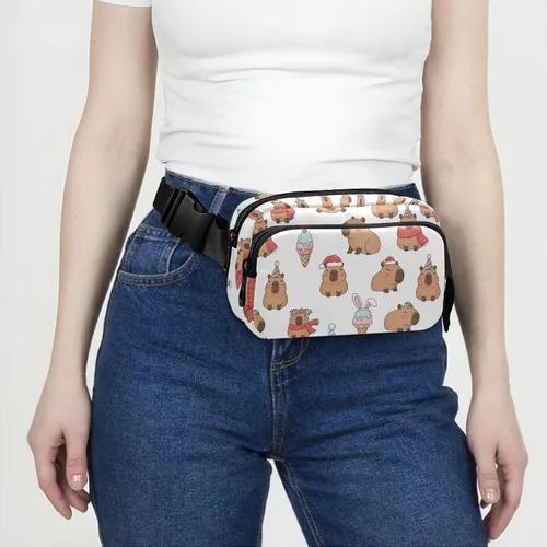 Vista 7 de Capybara Christmas White Fanny Packs for Women Men Belt Bag Fashion Waist Packs Crossbody Bag Casual Waist Pouch Bum Bags for Workout