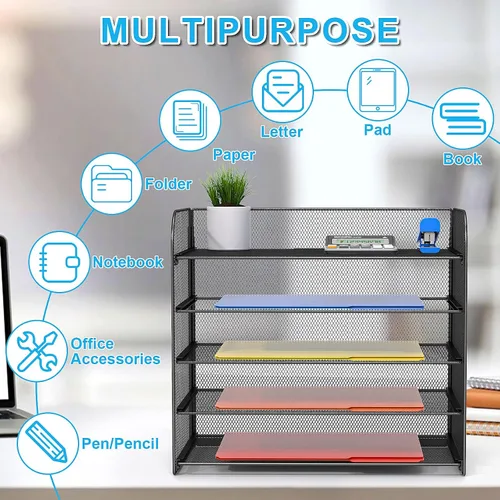 Vista 2 de Organizador de papel legal/A4 de 5 niveles, soporte para bandeja de papel para escritorio, soporte de archivos/clasificador, carpetas de archivos