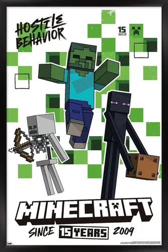 Vista 8 de Trends International Minecraft: 15th Anniversary - Póster de pared de comportamiento hostil, 22.4 pulgadas de largo x 14.7 W, versión enmarcada
