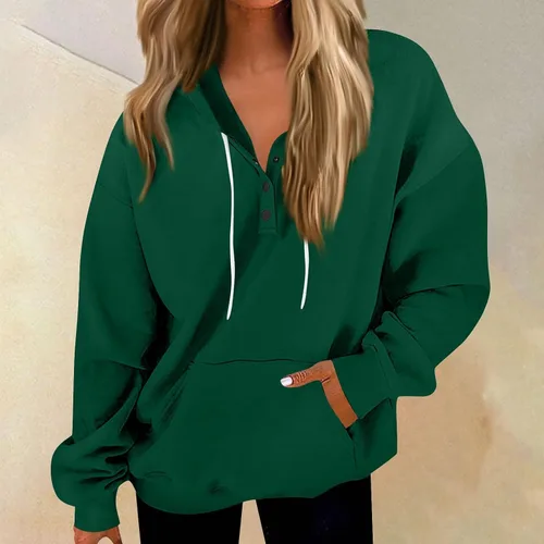 Vista 2 de Sudaderas con capucha con cremallera de un cuarto para mujer, sudaderas de gran tamaño con bolsillo para otoño e invierno