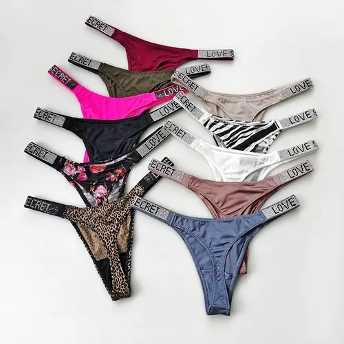 Vista 4 de Love Salve Rhinestones Shine Strap Brazilian Panty - Cotton Thong Panties with G String Lingerie for Women