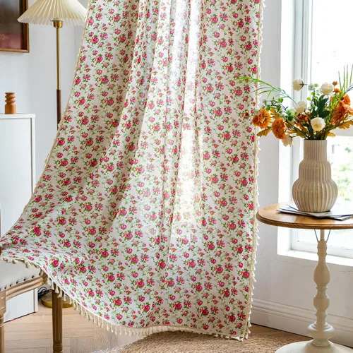 Vista 14 de STACYPIK Cortinas rústicas florales para ventana, cortinas semiopacas transpirables de 63 pulgadas de largo, 2 paneles lavables, cortinas filtrantes