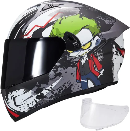 Vista 16 de VCOROS Casco integral de doble visera para motocicleta para adultos, Casco de moto de calle y carrera X9 aprobado por DOT con visera negra