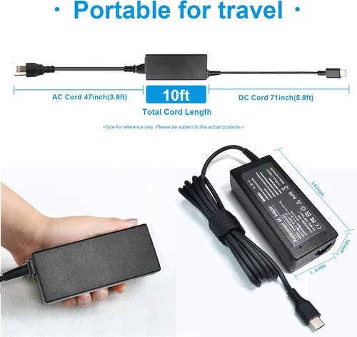 Vista 4 de Adaptador de cargador USB-C tipo C de 65W 45W para Acer Chromebook Spin 15 13 11 315 713 311 314 R13 CB315 CP315 CP311 CB311 CP713 C933 CB5-312