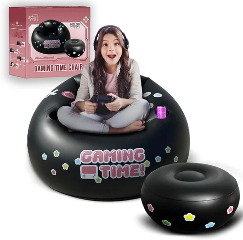 Vista 13 de Silla de juego inflable para niños y adolescentes con portavasos y bolsillos laterales - Estas sillas de tipo «puf» de aire para juegos para niños