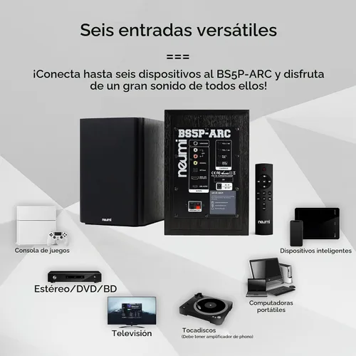 Vista 4 de NEUMITECH NEUMI BS5P-ARC Altavoces de estantería con alimentación de 75 vatios, Bluetooth, HDMI, USB, Óptico, Coaxial, Control remoto, Woofer de 5