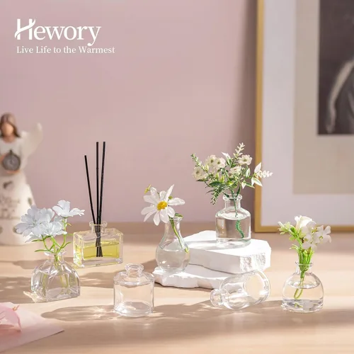 Vista 7 de Hewory Jarrones pequeños para centros de mesa: 28 piezas de jarrón de vidrio pequeño a granel - Jarrones pequeños transparentes para boda, baby