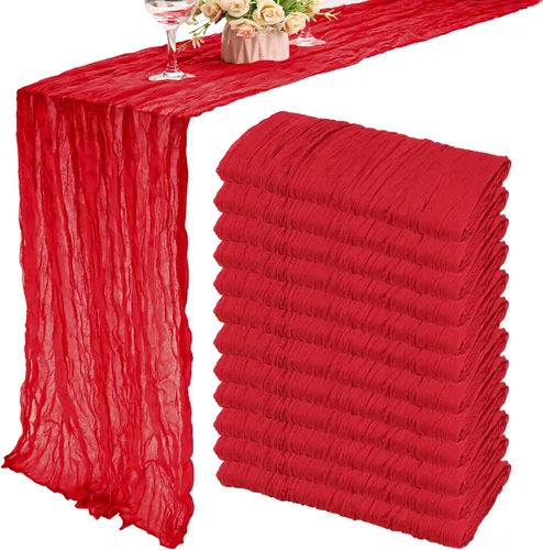 Vista 28 de Pack de 12 caminos de mesa de estopilla de 35x72 pulgadas, bohemio, de gasa, rústico, tela de queso, camino de mesa largo romántico para boda Azul