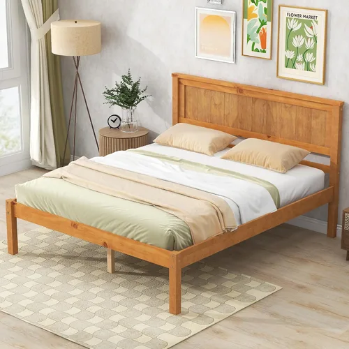 Vista 13 de Merax Base de cama de madera tamaño individual con cabecero, cama de plataforma de madera de granja con espacio debajo de la cama de 11.8 pulgadas
