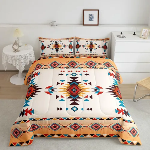 Vista 29 de Manfei Juego de edredón geométrico azteca, tamaño individual, juego de ropa de cama de cactus, vaquera occidental, decoración de habitación de niños