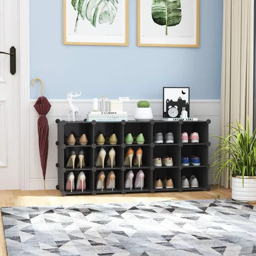 Vista 4 de C&AHOME Zapatero de plástico, soporte modular de almacenamiento de zapatos de 16 cubos, gabinete de armario multifuncional, unidades organizadoras