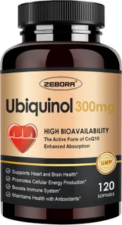 ZEBORA Ubiquinol CoQ10 - Cápsulas blandas de 300 mg, potente antioxidante 4 en 1 para la salud cardíaca y vascular, esencial para la producción de