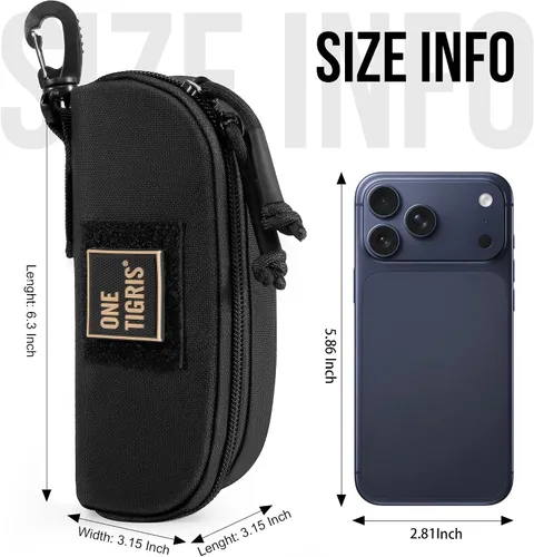 Vista 8 de OneTigris Estuche táctico para anteojos con cremallera Molle, funda para gafas de sol de 1000D de nailon con clip Negro