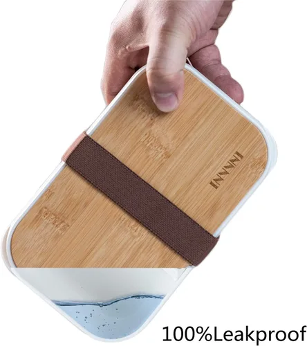Vista 4 de Bento Box - Lonchera de bambú para adultos, a prueba de fugas, hermética, sin BPA, color blanco