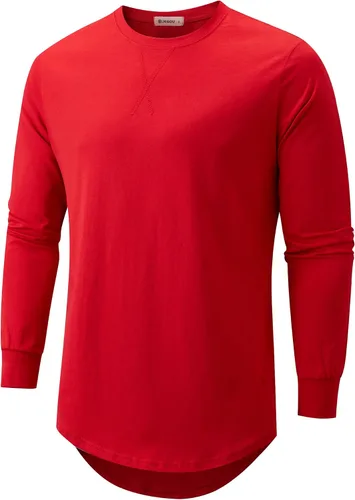 Vista 44 de KLIEGOU Camiseta larga 100% algodón para hombre, preencogida, suave 66 Gris Azul