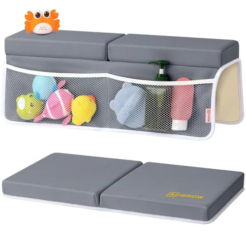 Vista 10 de Bath Kneeler and Elbow Rest Pad Set, 1.5” Thick Bathtub Kneeling Mat Cozy Memory Foam, Non-Slip 6 Suction Cups and 4 Toys Organizer Pockets