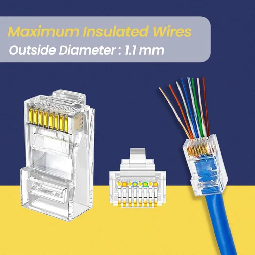 Vista 3 de Conectores de paso RJ45 Cat6, paquete de 130 conectores Ethernet Cat6 Cat5 para cable UTP sólido o trenzado, 100 conectores Cat6 Cat5e, 30 clips