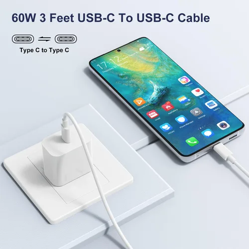 Vista 2 de Cable USB C a USB C para iPhone15/Pro/Max/Mini, paquete de 2 cables Usbc a Usbc de 60 W de 3 pies, tipo cable de carga