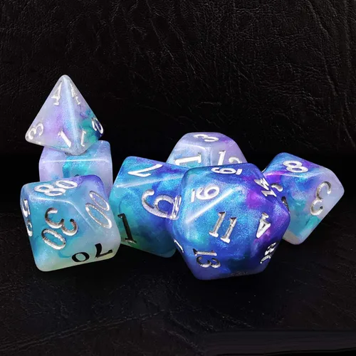 Vista 12 de Bescon Juego de dados de piedra mágica, 7pcs poliédrico RPG dados Set Aura Stone, embalaje de Polybag Piedra del aura en bolsa de plástico