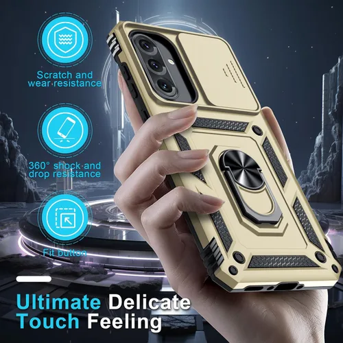 Vista 7 de Janmitta Funda compatible con Samsung Galaxy A36/A56 5G, funda integrada para lente de cámara deslizante + protector de pantalla + soporte de anillo
